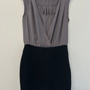 LOFT Gray and Black Sleeveless Draped Sheath Dress